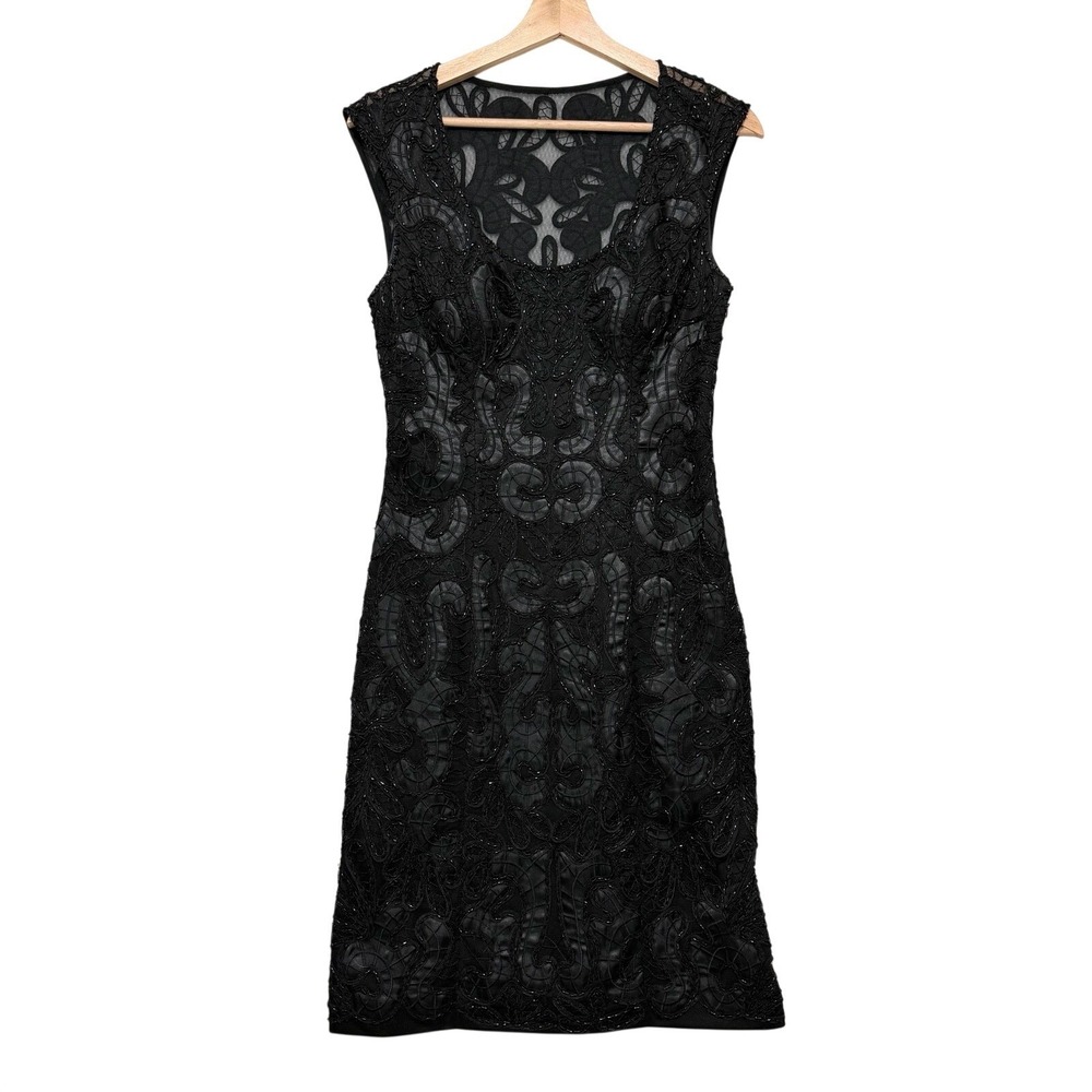 Black Beaded Party Dress Cocktail Sheer Y2K Sue Wong‎ Nocturne Women’s Sz 4